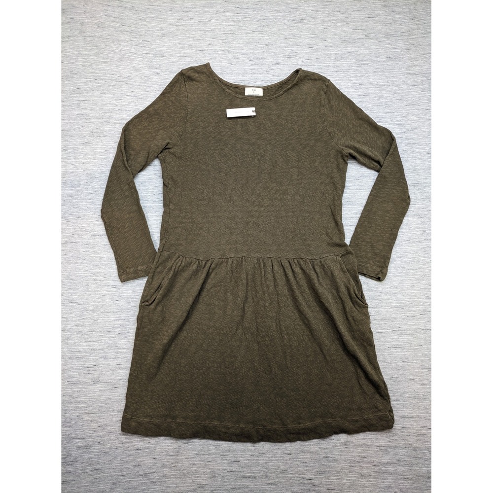 t.la‎ Anthropologie Dress Long Sleeve Casual Drop Waist Olive Green Size L